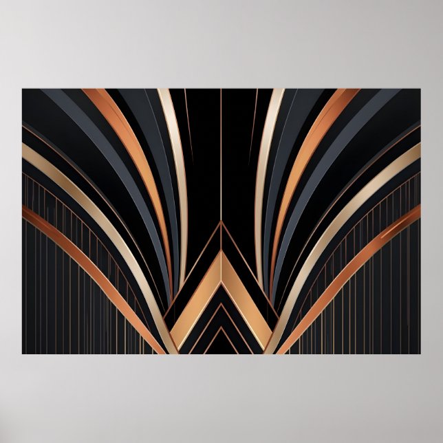 Art Deco Metallisk Geometrisk Elegans Poster (Framsidan)