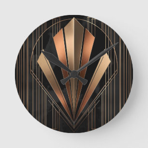 Art Deco Metallisk Geometrisk Elegans Rund Klocka