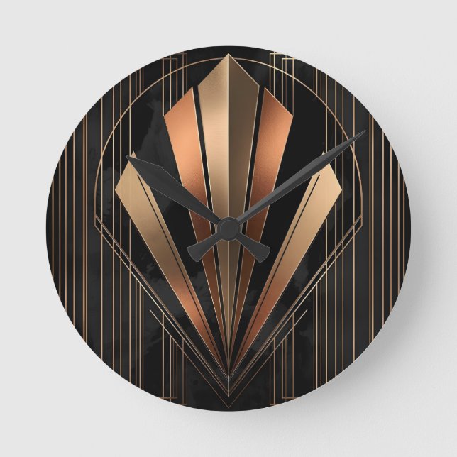 Art Deco Metallisk Geometrisk Elegans Rund Klocka (Framsida)