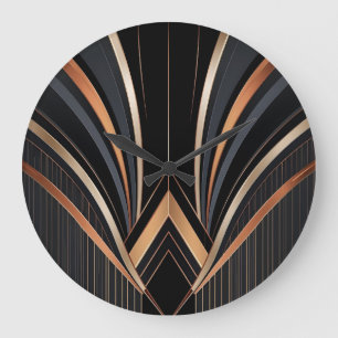 Art Deco Metallisk Geometrisk Elegans Stor Klocka