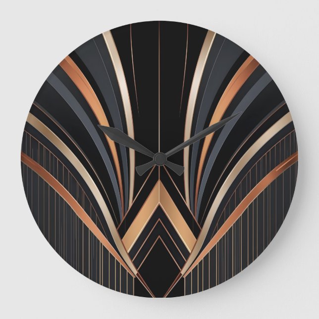 Art Deco Metallisk Geometrisk Elegans Stor Klocka (Framsida)