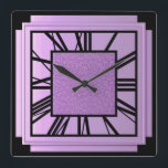 Art Deco, metalliska orkidéer Fyrkantig Klocka<br><div class="desc">Art Deco,  metallisk orchid,  väggklocka med 3 d effekt med svarta siffror - digital grafik</div>
