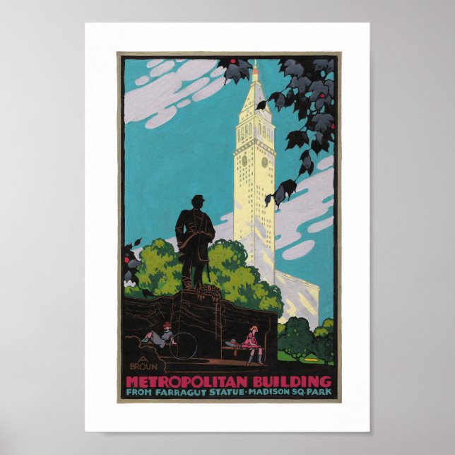 Art Deco Metropolitan Bygger NYC Travel Poster (Framsidan)