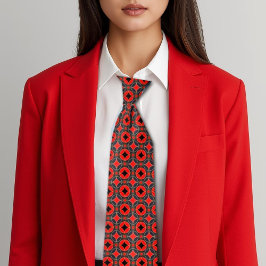 Art Deco-mikrorött&svart mönster Slips