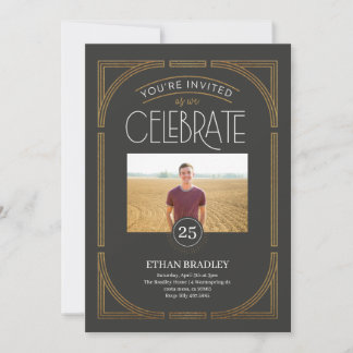 Art Deco Milstolpe (Falskt Guld) Inbjudningar