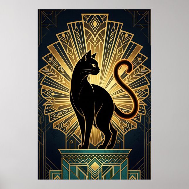 Art Deco Minimal Cat Profile Wall Art Poster (Framsidan)