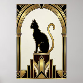 Art Deco Minimalist Noir Valv Cat Poster