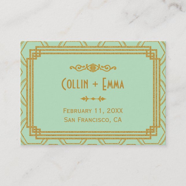 Art Deco Mint Bröllop-platskort Placeringskort (Framsida)