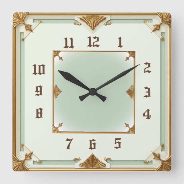 Art Deco Mint Fyrkantig Klocka (Framsida)