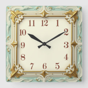 Art Deco Mint Fyrkantig Klocka