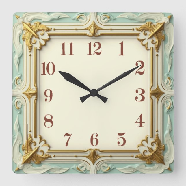 Art Deco Mint Fyrkantig Klocka (Framsida)