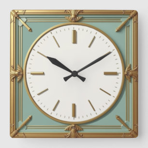 Art Deco Mint Fyrkantig Klocka