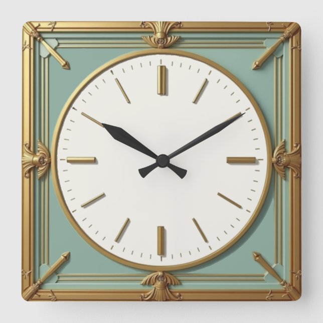 Art Deco Mint Fyrkantig Klocka (Framsida)