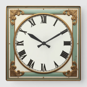 Art Deco Mint Fyrkantig Klocka
