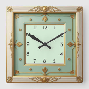 Art Deco Mint Fyrkantig Klocka