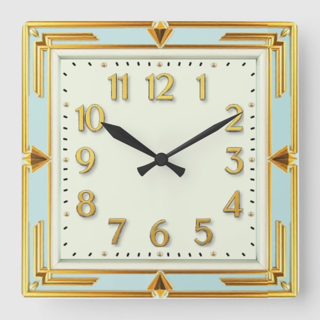 Art Deco Mint Fyrkantig Klocka (Framsida)