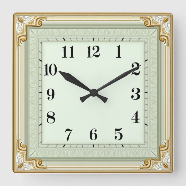 Art Deco Mint Fyrkantig Klocka (Framsida)