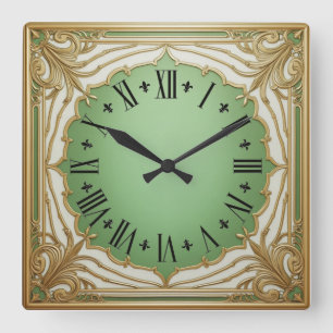 Art Deco Mint Fyrkantig Klocka