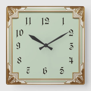Art Deco Mint Fyrkantig Klocka