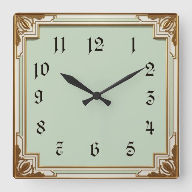 Art Deco Mint Fyrkantig Klocka (Framsida)