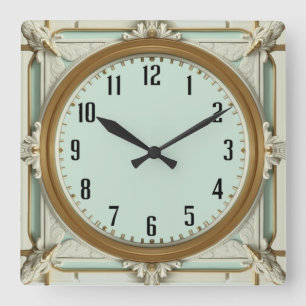 Art Deco Mint Fyrkantig Klocka