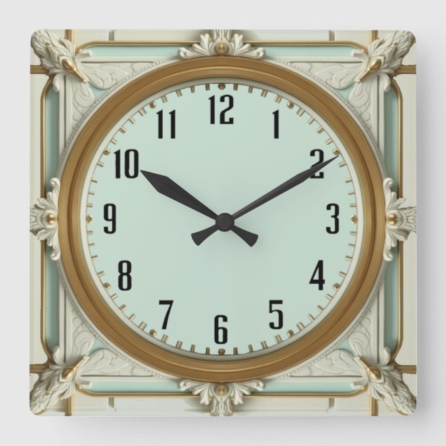 Art Deco Mint Fyrkantig Klocka (Framsida)