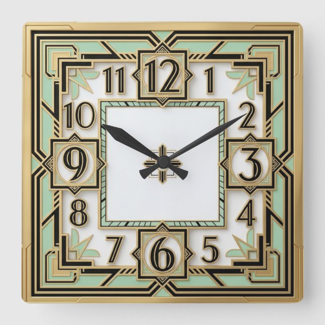 Art Deco Mint Fyrkantig Klocka (Framsida)