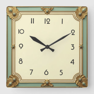 Art Deco Mint Fyrkantig Klocka