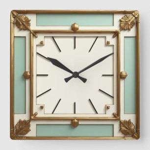 Art Deco Mint Fyrkantig Klocka