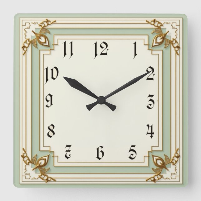 Art Deco Mint Fyrkantig Klocka (Framsida)