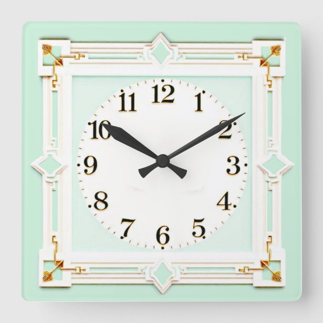 Art Deco Mint Fyrkantig Klocka (Framsida)