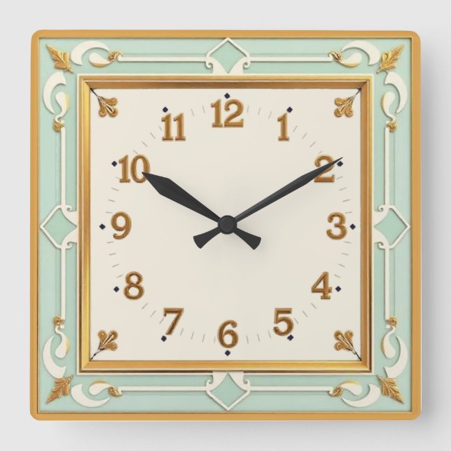Art Deco Mint Fyrkantig Klocka (Framsida)
