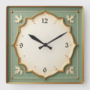 Art Deco Mint Fyrkantig Klocka
