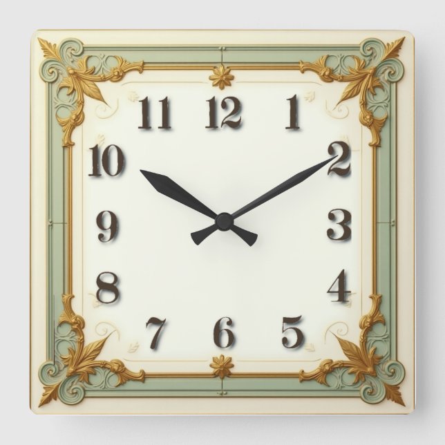 Art Deco Mint Fyrkantig Klocka (Framsida)