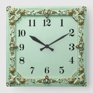 Art Deco Mint Fyrkantig Klocka