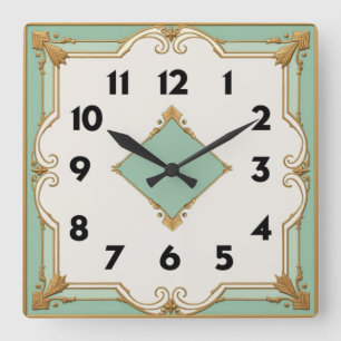 Art Deco Mint Fyrkantig Klocka