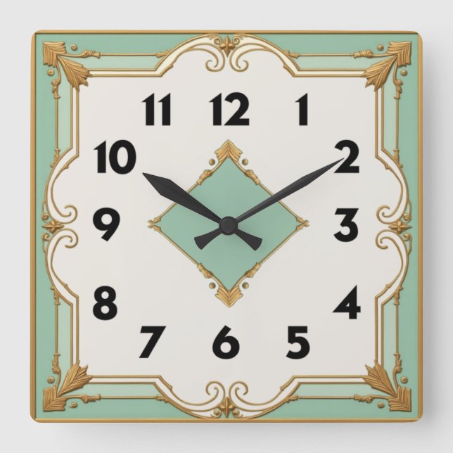 Art Deco Mint Fyrkantig Klocka (Framsida)