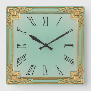 Art Deco Mint Fyrkantig Klocka