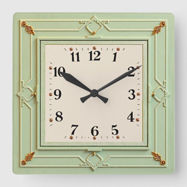 Art Deco Mint Fyrkantig Klocka (Framsida)