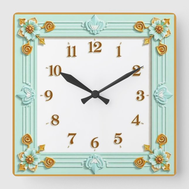 Art Deco Mint Fyrkantig Klocka (Framsida)