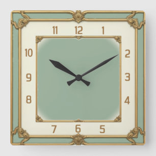 Art Deco Mint Fyrkantig Klocka