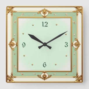 Art Deco Mint Fyrkantig Klocka