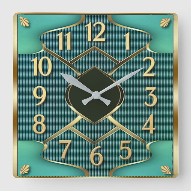 Art Deco Mint Fyrkantig Klocka (Framsida)