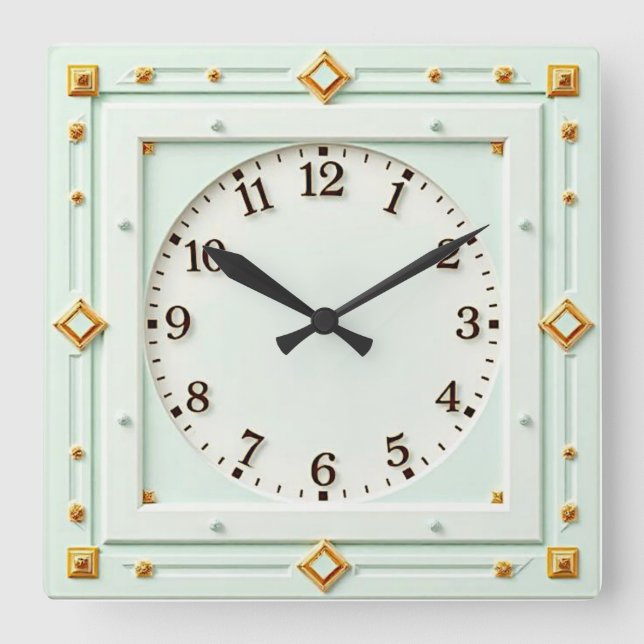 Art Deco Mint Fyrkantig Klocka (Framsida)