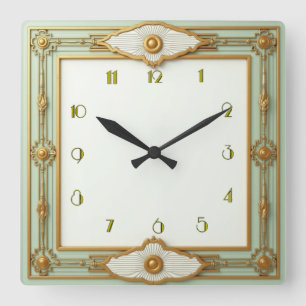 Art Deco Mint Fyrkantig Klocka