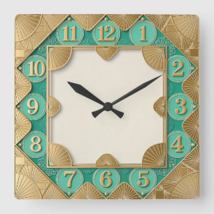 Art Deco Mint Fyrkantig Klocka