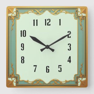 Art Deco Mint Fyrkantig Klocka
