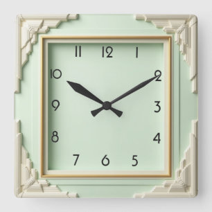 Art Deco Mint Fyrkantig Klocka