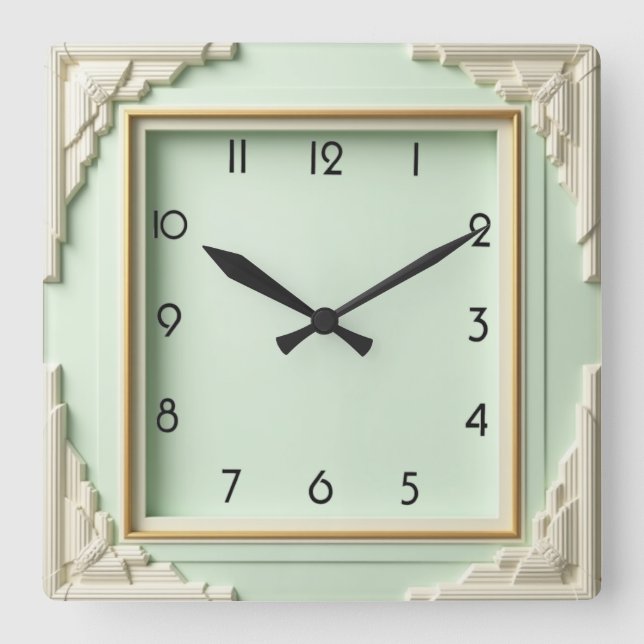 Art Deco Mint Fyrkantig Klocka (Framsida)