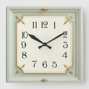 Art Deco Mint Fyrkantig Klocka